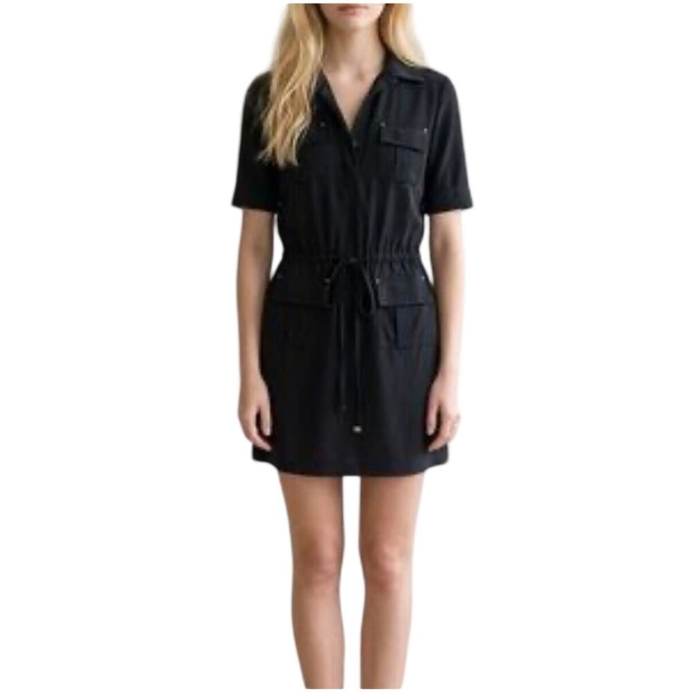 White House Black Market black dress, drawstring waist, stretch, mini, Size 4